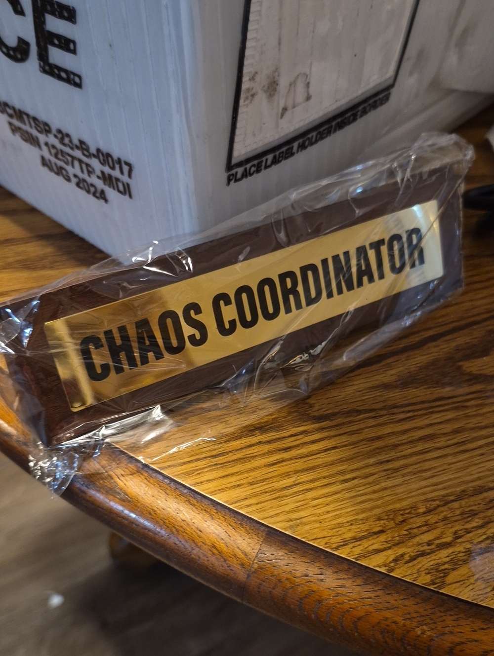 'Chaos Coordinator' Desk Nameplate - Gold & Brown Nwt